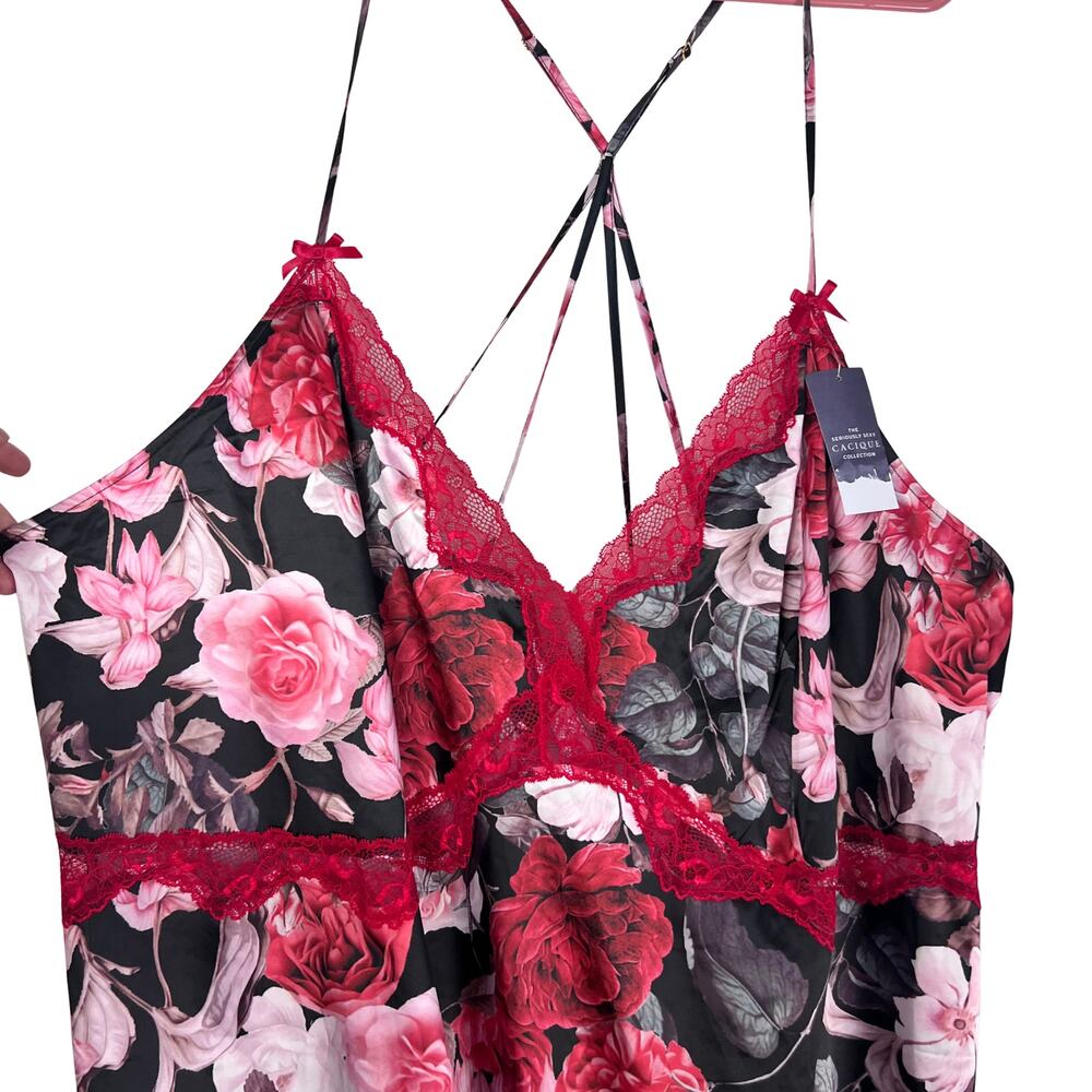 Cacique Floral Lace Trim Chemise Babydoll 26/28 Plus Size Lingerie Sleepwear - Picture 3 of 9